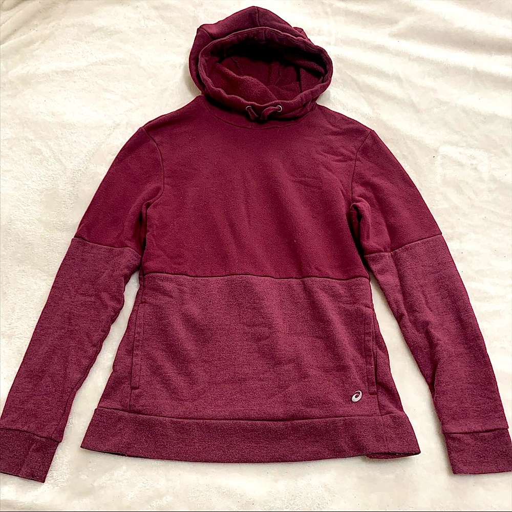 ASICS High Neck Two-Tone Athletic Hoodie Red Small